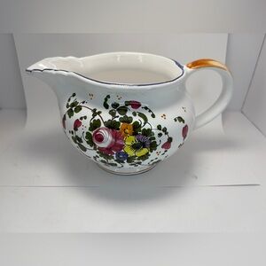Vintage Casafina Made In Italy Ceramic Pitcher Vessel Floral Hand Painted Color